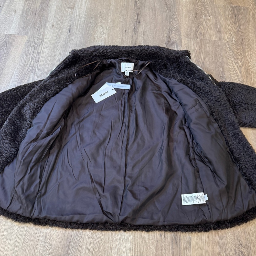 Jason Wu Chocolate Brown Faux Fur Jacket Women's Small‎ Teddy Zipper Coat NWT - Picture 7 of 9